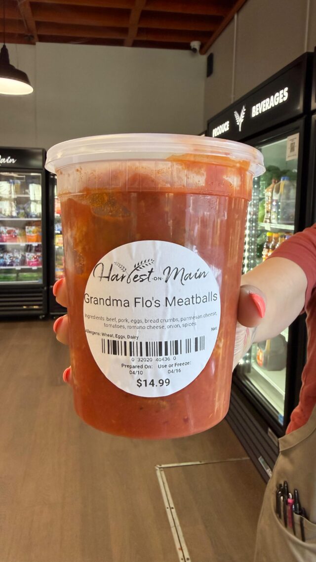 Something good is cooking today at Harvest on Main.

Grandma Flo’s meatballs are always available as a grab-and-go quart (6 in each), but on Tuesdays and Thursdays, they’re served hot and made to order too!

Easy to pick up if you’re passing through and looking for something delicious for lunch or dinner.

#harvestonmain #community #localgrocery #localmarket #pittsburgh