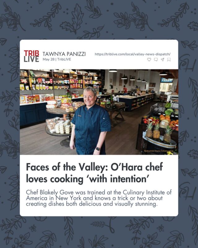 Meet Chef Blakely Gove 👩🏼‍🍳

If you’ve stopped by Harvest on Main lately, there’s a good chance you’ve already tasted her cooking — from Lemon Basil Chicken to fresh seasonal salads and scratch-made soups.

This week, Blakely was featured in @TribLive, sharing more about her approach to cooking with intention, and why she felt called to be part of bringing fresh food back to Sharpsburg. “This is food that we hope people want and need,” says Blakely.

👉 Read the full story at the link in our bio. 

(And if you missed it, you can also find the link to our recent newsletter feature introducing Chef Blakely ✨)
