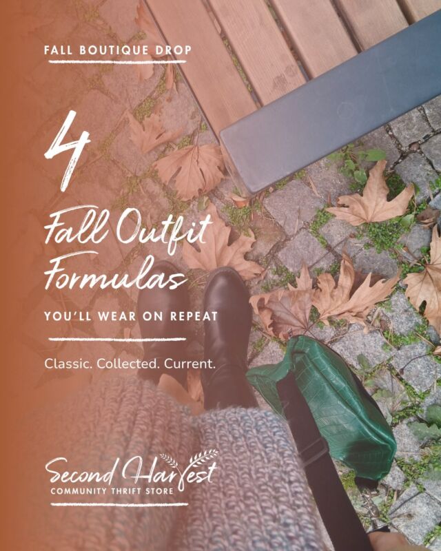 The best fall outfits start with a few great pieces—and a formula that just works. 🍂

This fall, we’re taking cues from some of the season’s biggest trends—heritage knits, layered pearls, rich leather, tweed, brooches and more—and putting them together in outfit formulas you’ll want to wear on repeat.

Inside you’ll find:
• Fair Isle knit + maxi skirt + cinched waist
• Denim + vintage tie + piles of pearls
• Chunky knit + leather blazer + trousers
• Tweed blazer + scarf + all the brooches

📅 Our Fall Boutique Drop arrives Tuesday, September 8. Come find the pieces to make these looks—and plenty more—your own.
📍 Second Harvest Community Thrift Store

Save this for a little fall outfit inspiration, and tell us: Which formula is your favorite—1, 2, 3 or 4? 👇