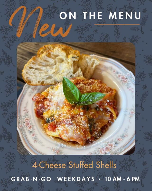 New 4-Cheese Stuffed Shells now available on the menu! 

📍 Harvest on Main Community Market
624 Clay Street, Sharpsburg
Monday–Friday | 10 AM–6 PM